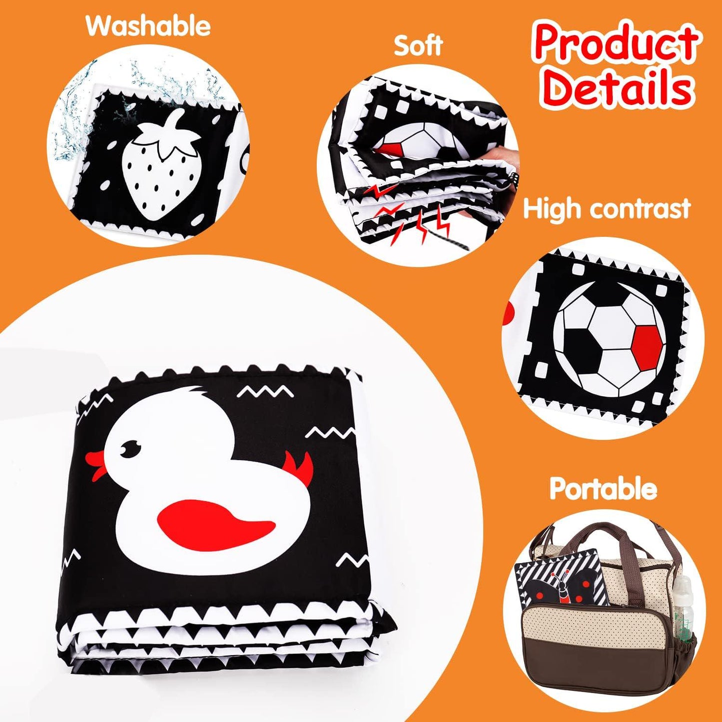 Black and White High Contrast Baby Toys 0-6 6-12 Months Soft Baby Book for Newborn Brain Development Tummy Time Toys