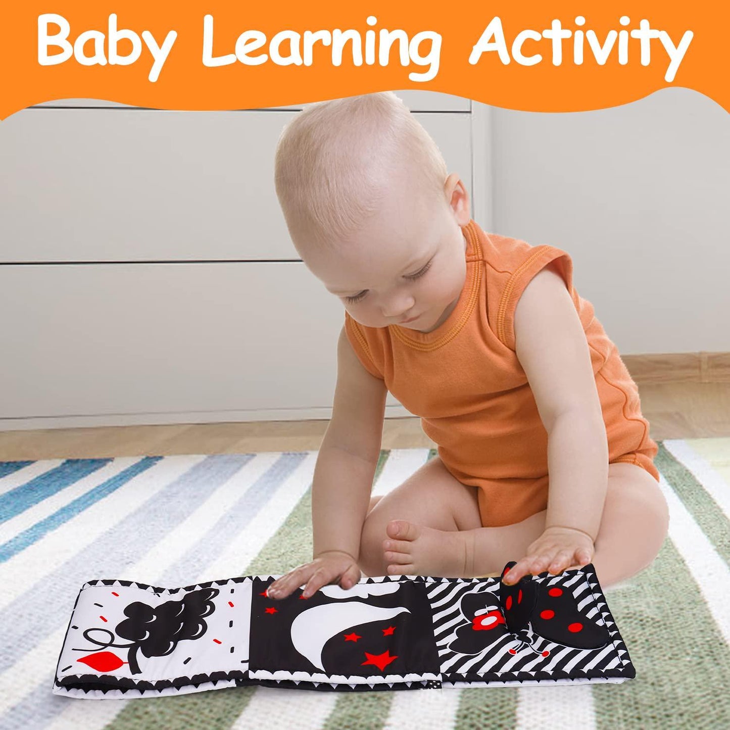 Black and White High Contrast Baby Toys 0-6 6-12 Months Soft Baby Book for Newborn Brain Development Tummy Time Toys