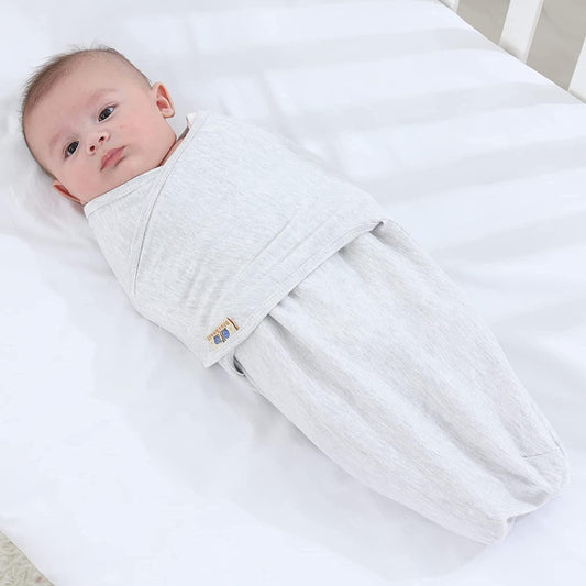 BlueSnail Adjustable Baby Cotton Swaddle Wrap, Ultra Soft Newborn Essentials Easy Wrap Velcro Swaddle (3 Pack,0-3 Month)(Heather Grey)-