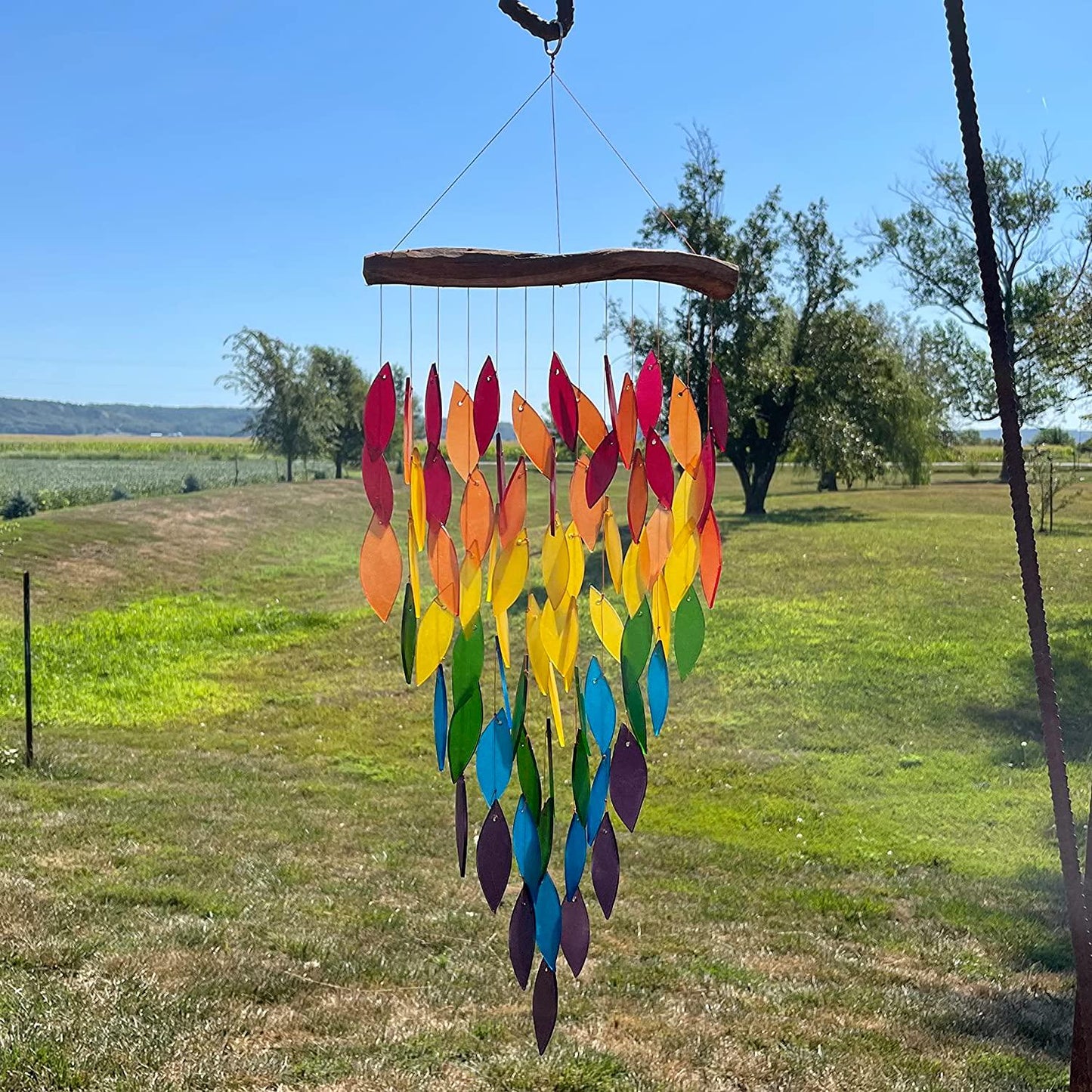 Blue Handworks Deluxe Waterfall and Driftwood Chime, Sandblasted Glass and Found Wood Handcrafted Wind Chime