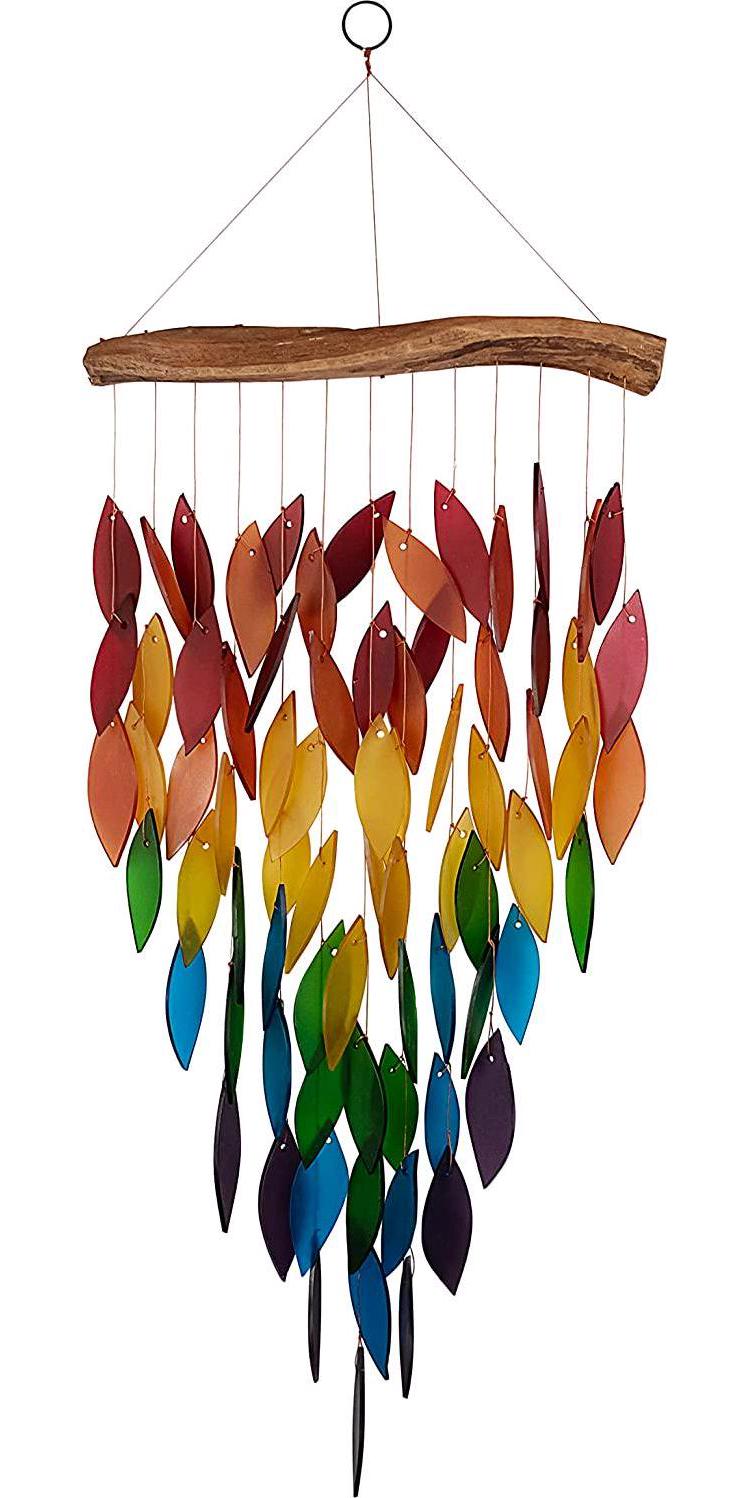 Blue Handworks Deluxe Waterfall and Driftwood Chime, Sandblasted Glass and Found Wood Handcrafted Wind Chime