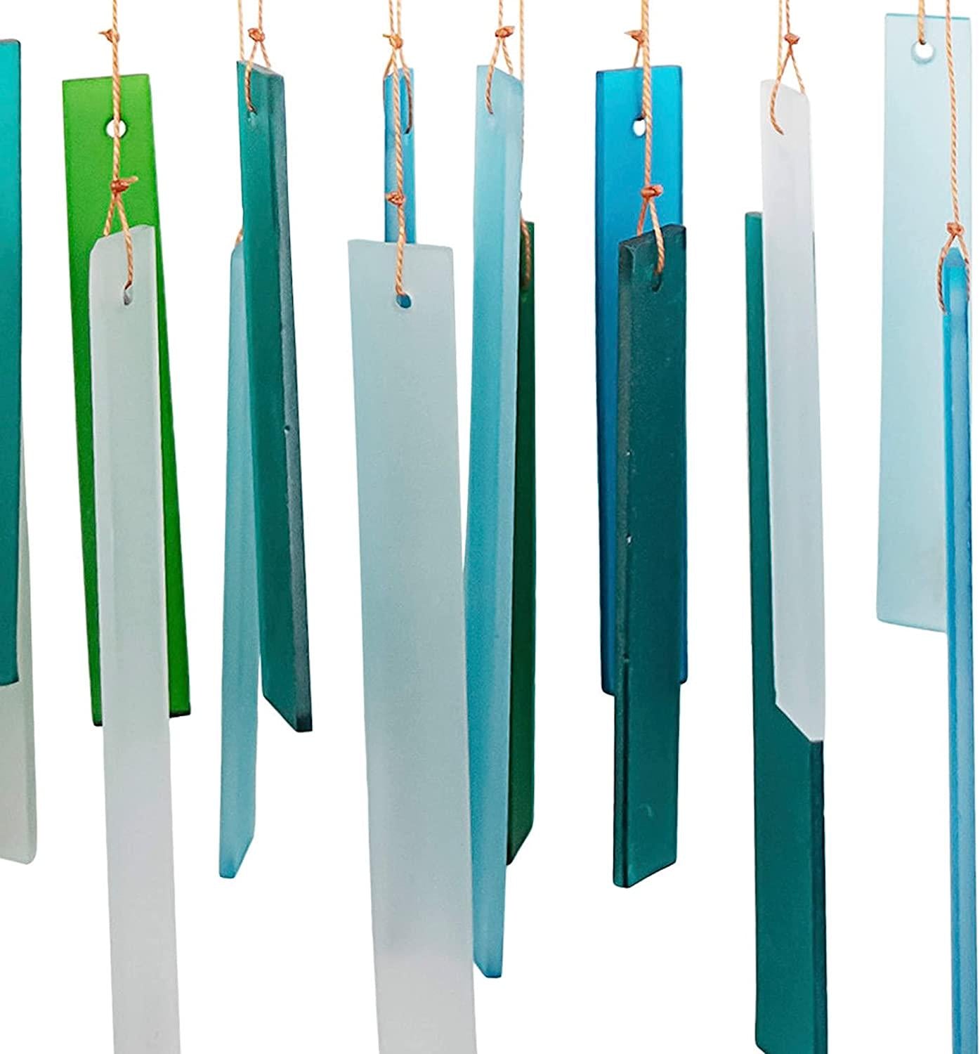 Blue Handworks Seaglass and Driftwood Chime, Sandblasted Glass and Found Wood Handcrafted Wind Chime