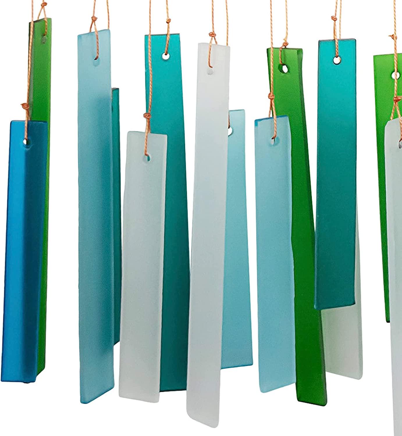 Blue Handworks Seaglass and Driftwood Chime, Sandblasted Glass and Found Wood Handcrafted Wind Chime