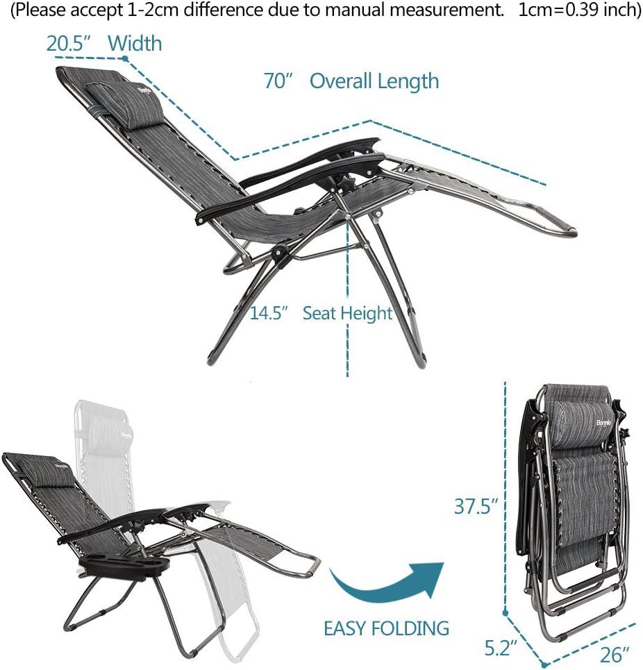 Bonnlo Zero Gravity Chair Set of 2, Outdoor Lounge Chairs with Pillow and Cup Holder Patio Lawn Chair Outdoor Recliner