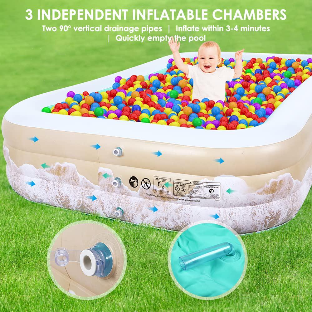 Brace Master Inflatable Swimming Pool, 120''x 72''x 22'' Full-Sized Family Inflatable Swimming Pool for Adults