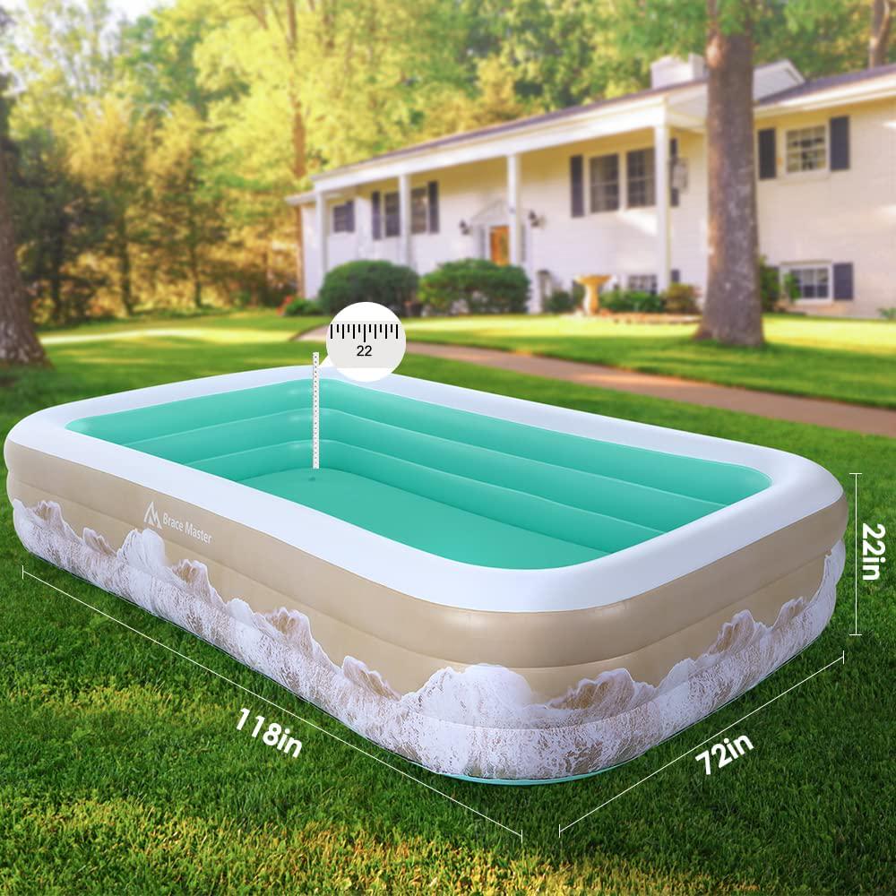 Brace Master Inflatable Swimming Pool, 120''x 72''x 22'' Full-Sized Family Inflatable Swimming Pool for Adults