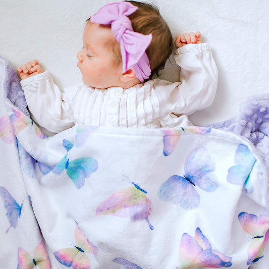 Bundled Joy Baby Gifts - Premium Soft Plush Lightweight Minky Dot Toddler Baby Newborn Blanket 30 x40 (Butterfly Purple)-
