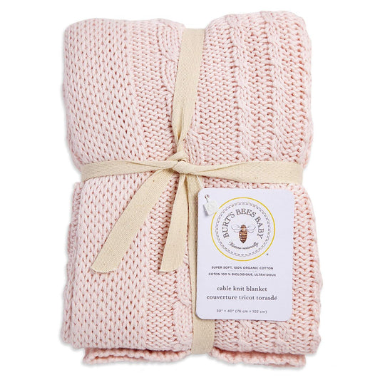 Burt's Bees Baby - Cable Knit Blanket, Baby Nursery and Stroller Blanket, 100% Organic Cotton, 30 x 40 (Blossom Pink) (Pack of 1)-