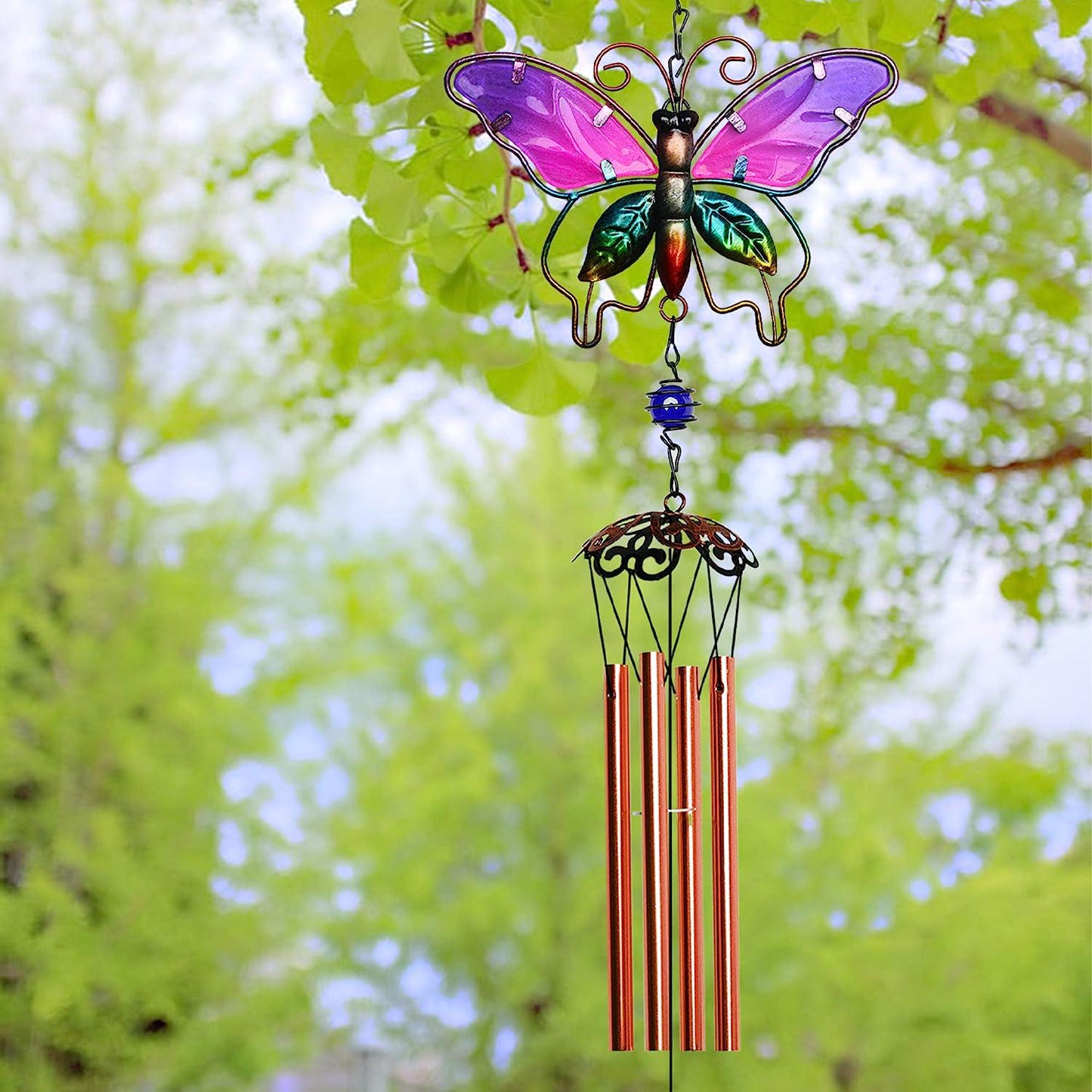 Butterfly Wind Chimes Indoor Outdoor 31 Metal Glass Music Wind Chime Mobile Romantic Chimes for Garden, Patio, Yard, Backyard or Festival Decor/Best Mothers and Women Gifts