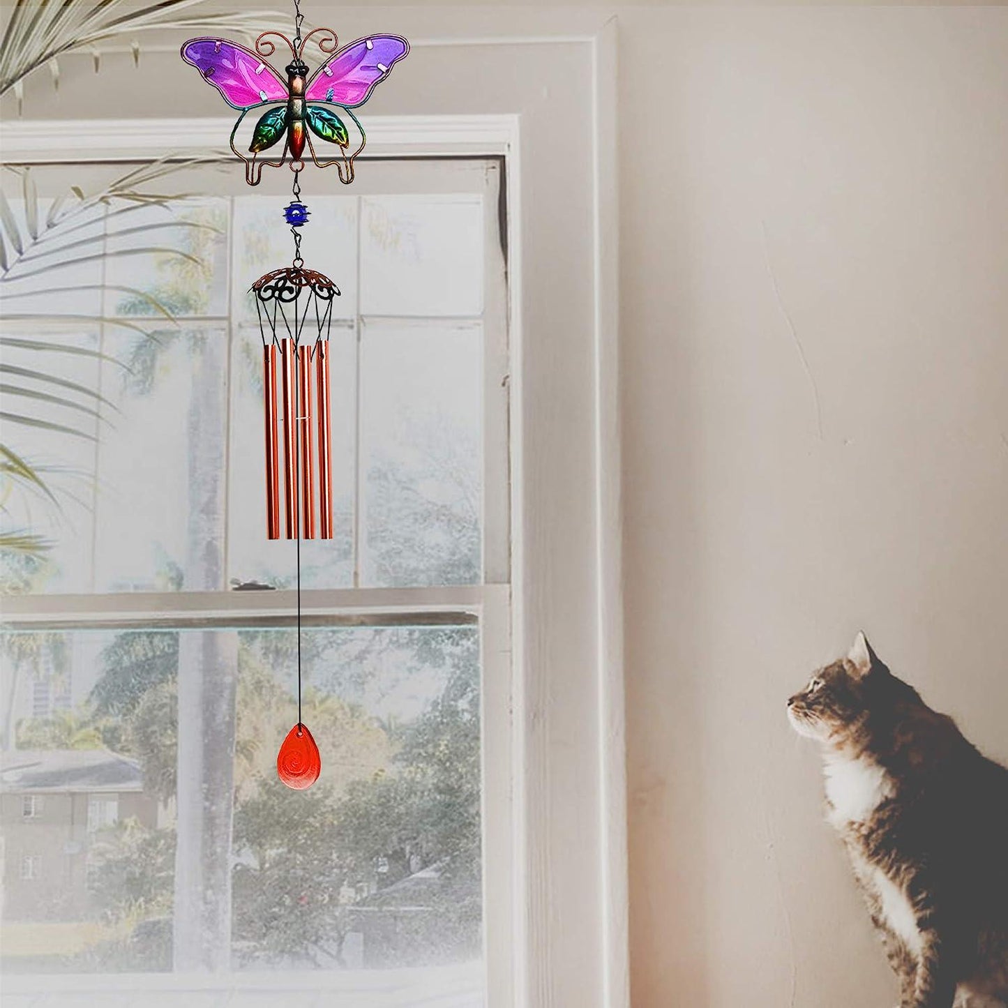 Butterfly Wind Chimes Indoor Outdoor 31 Metal Glass Music Wind Chime Mobile Romantic Chimes for Garden, Patio, Yard, Backyard or Festival Decor/Best Mothers and Women Gifts