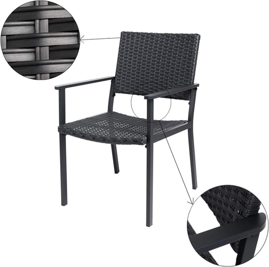 C-Hopetree Outdoor Dining Chair for Outside Patio Table, Metal Frame, Black All Weather Wicker-