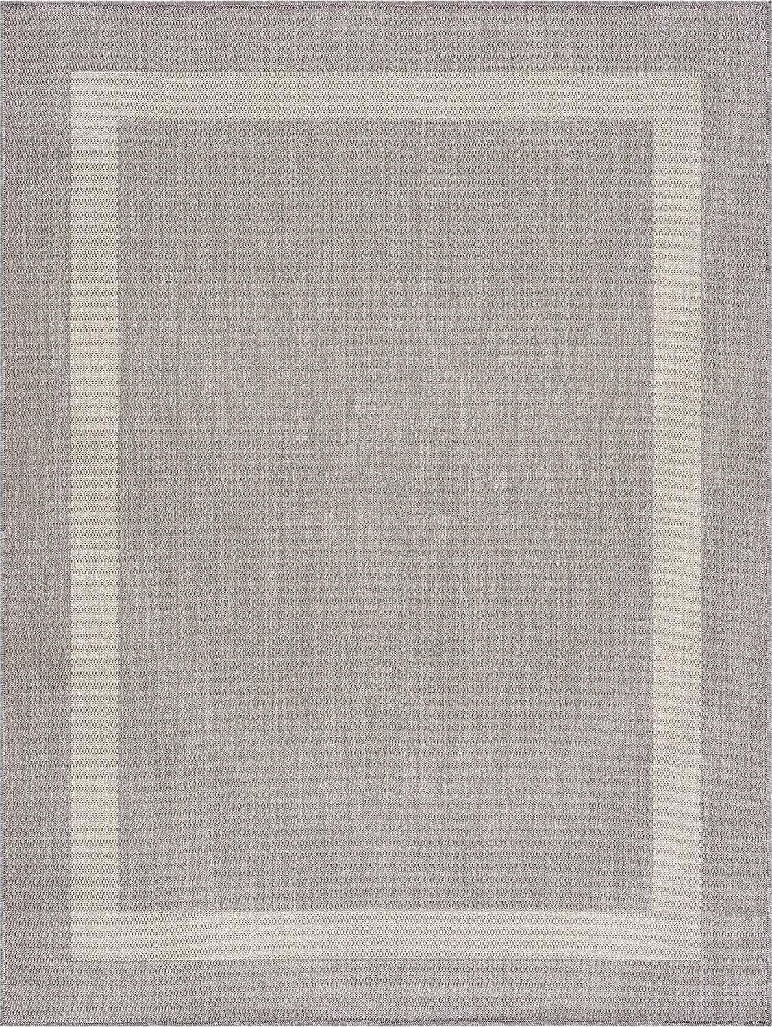 CAMILSON Outdoor Rug - Modern Area Rugs for Indoor and Outdoor patios, Kitchen and Hallway mats - Washable Outside Carpet (6x9, Bordered - Grey/White)