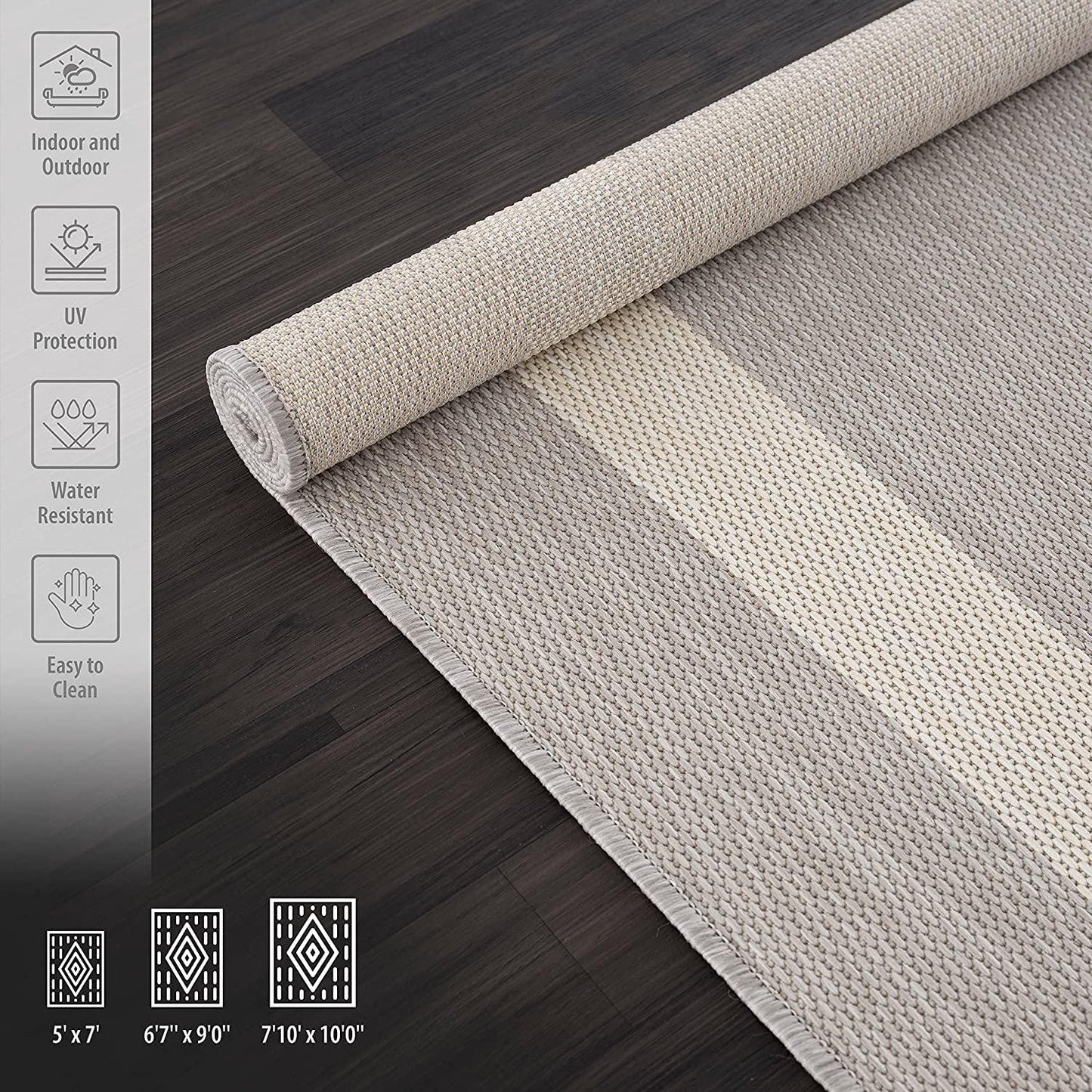 CAMILSON Outdoor Rug - Modern Area Rugs for Indoor and Outdoor patios, Kitchen and Hallway mats - Washable Outside Carpet (6x9, Bordered - Grey/White)