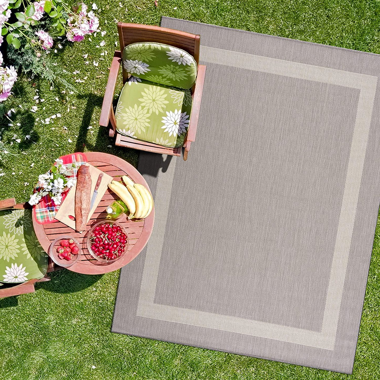 CAMILSON Outdoor Rug - Modern Area Rugs for Indoor and Outdoor patios, Kitchen and Hallway mats - Washable Outside Carpet (6x9, Bordered - Grey/White)