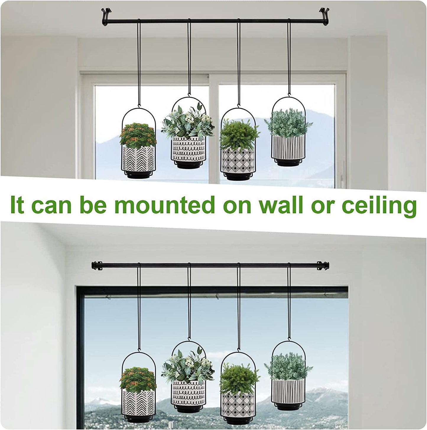 CASEWIN 4PC Ceramic Hanging Planters for Indoor with 4 Inch Self Watering Hanging Plants Pots - Metal Wall Window Plant Hanger Outdoor with Drainage Holes and Removable Saucer for Garden Home (Ivory)