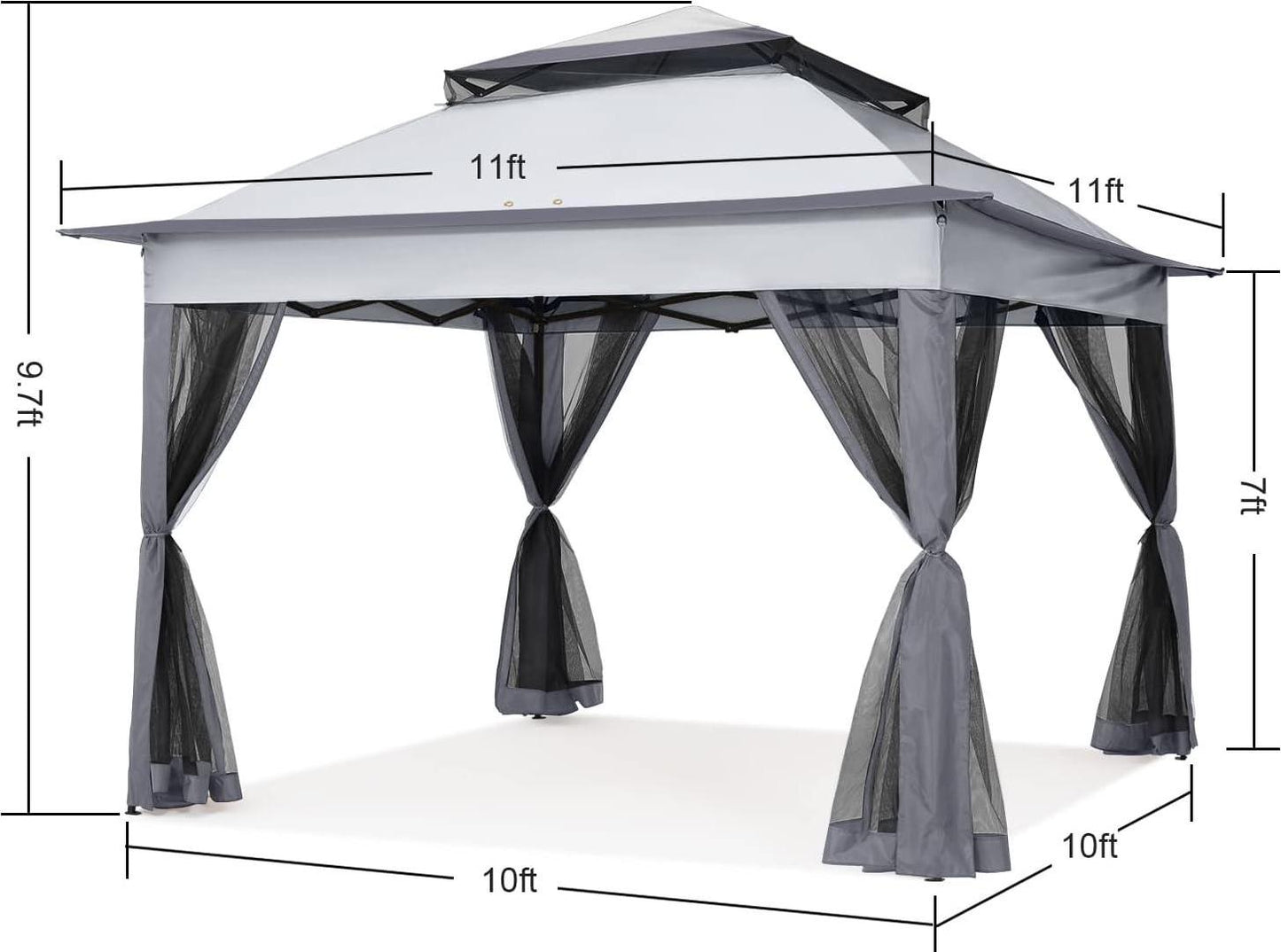 COOSHADE 11x11Ft Easy Pop Up Gazebo Tent Instant Outdoor Canopy Shelter with Mosquito Netting Walls(Dark Grey)