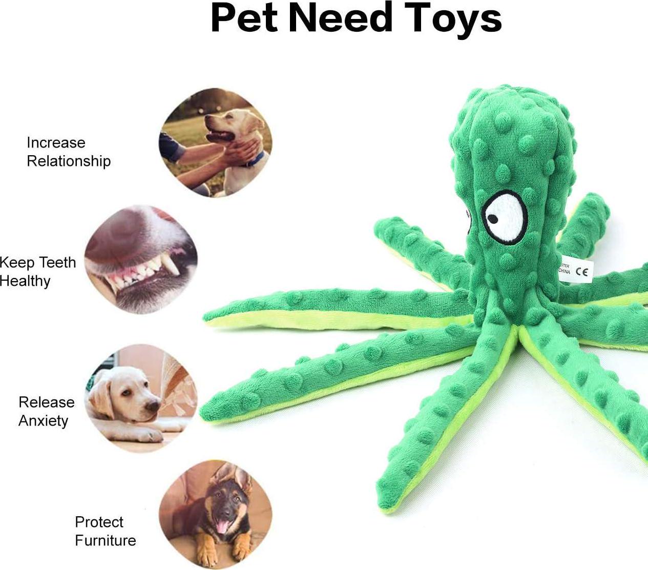 Dog Squeaky Toys Octopus - No Stuffing Crinkle Plush Dog Toys for Puppy Teething, Durable Interactive Dog Chew Toys for Small