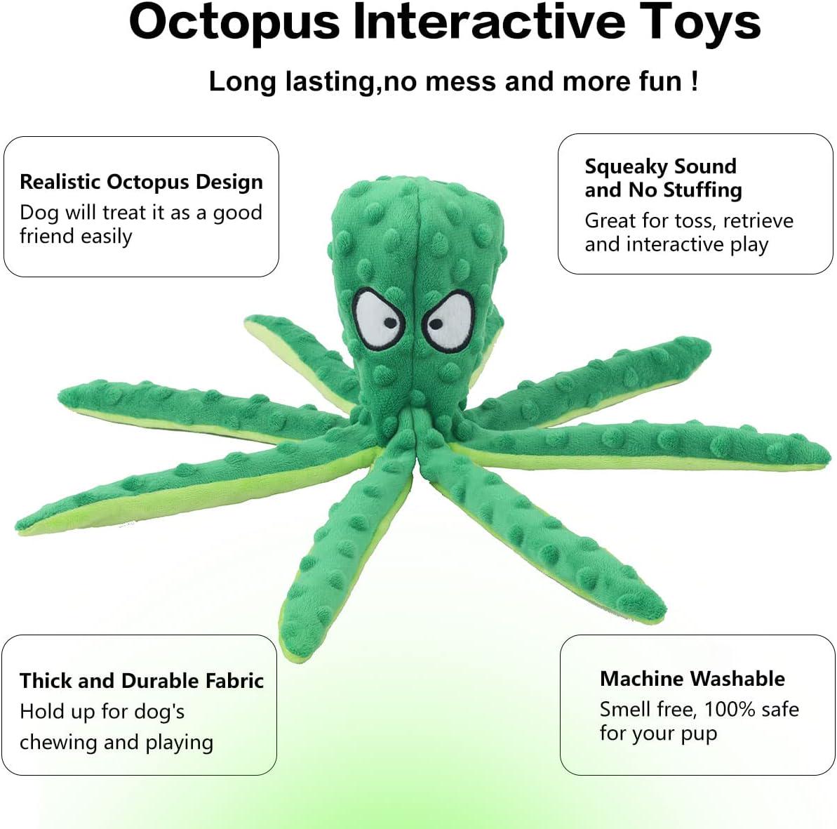 Dog Squeaky Toys Octopus - No Stuffing Crinkle Plush Dog Toys for Puppy Teething, Durable Interactive Dog Chew Toys for Small