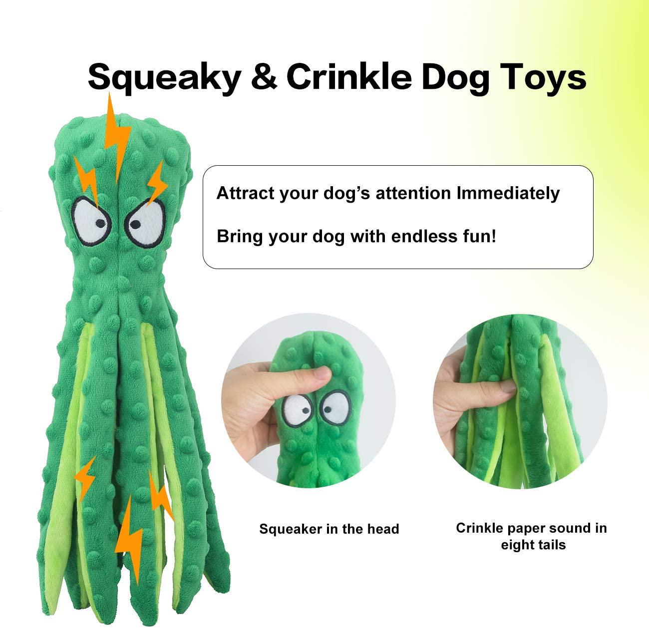 Dog Squeaky Toys Octopus - No Stuffing Crinkle Plush Dog Toys for Puppy Teething, Durable Interactive Dog Chew Toys for Small