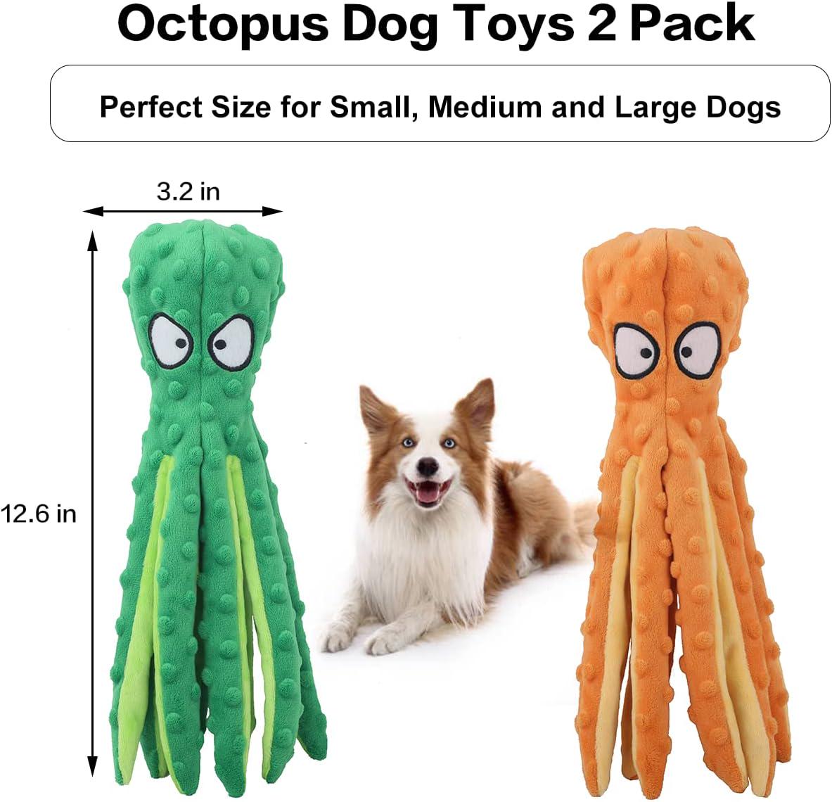 Dog Squeaky Toys Octopus - No Stuffing Crinkle Plush Dog Toys for Puppy Teething, Durable Interactive Dog Chew Toys for Small