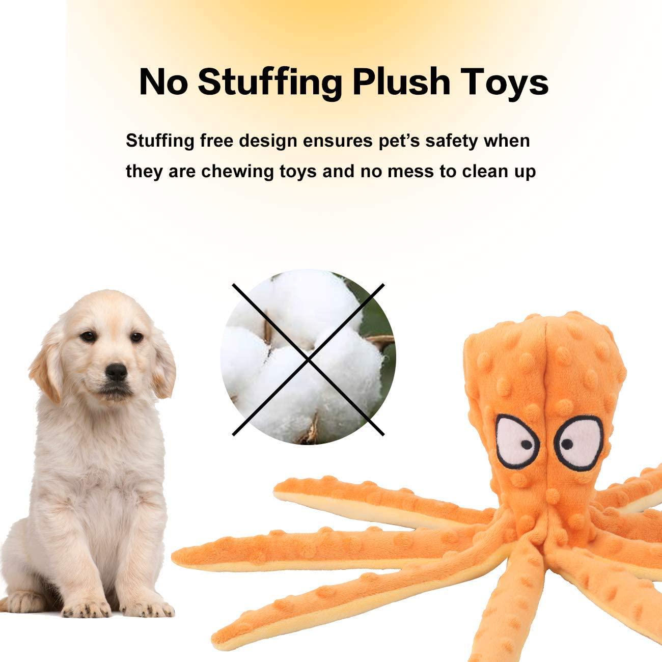 Dog Squeaky Toys Octopus - No Stuffing Crinkle Plush Dog Toys for Puppy Teething, Durable Interactive Dog Chew Toys for Small