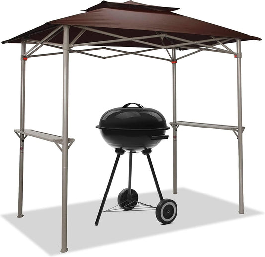 CROWN SHADES 8 x 5 Grill Gazebo Outdoor BBQ Gazebo Canopy, Assembly Process Without Any Tools, Very Easy (Coffee)-