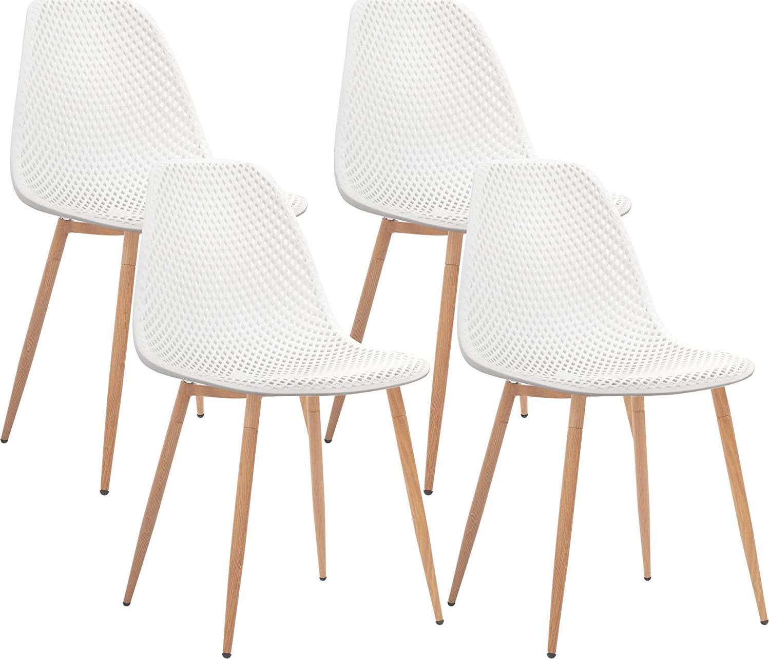 CangLong Dining Mid Century Modern DSW Hollow Back Design Plastic Shell Armless Side Chair with Metal Legs, Set of 4, White-