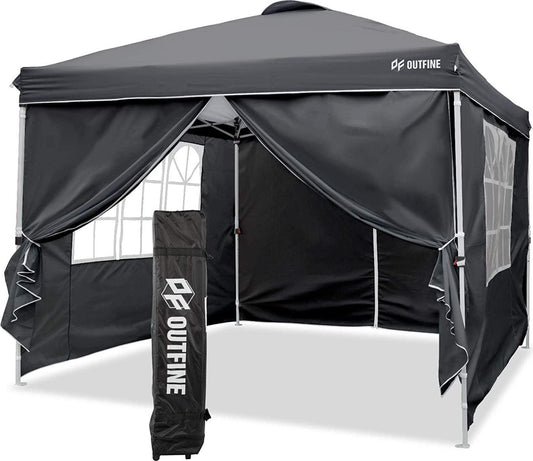 Canopy 10'x10' Pop Up Commercial Instant Gazebo Tent, Fully Waterproof, Outdoor Party Canopies with 4 Removable Sidewalls, Stakes x8, Ropes x4 (Black, 10 * 10FT)-