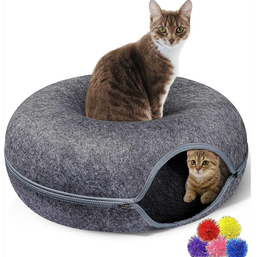Cat Tunnel Bed for Indoor Cats,Cat Bed Cat Donut Cave-