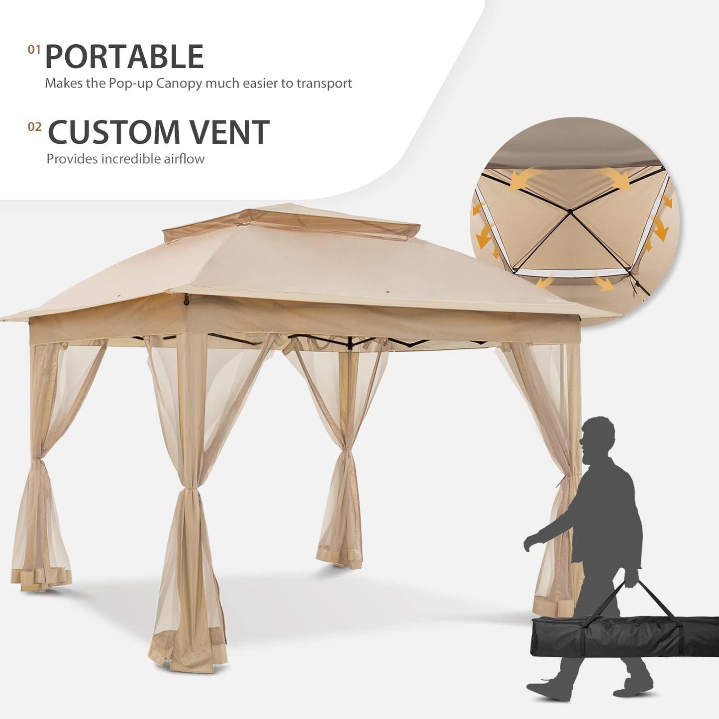 Cool Spot 11x11 Pop-Up Instant Gazebo Tent with Mosquito Netting Outdoor Canopy Shelter with 121 Square Feet of Shade