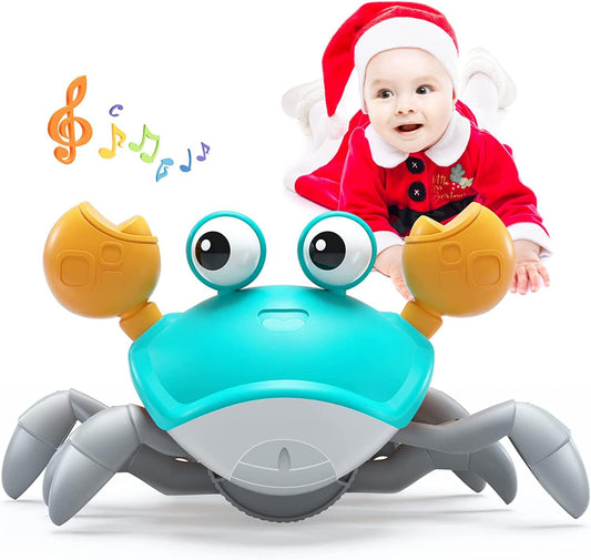 Crawling Crab Baby Toy - Cute Tummy Time Sensory Crabs with Light Up Music for 0-6 6-12 Months, 1-3 4+ Year-