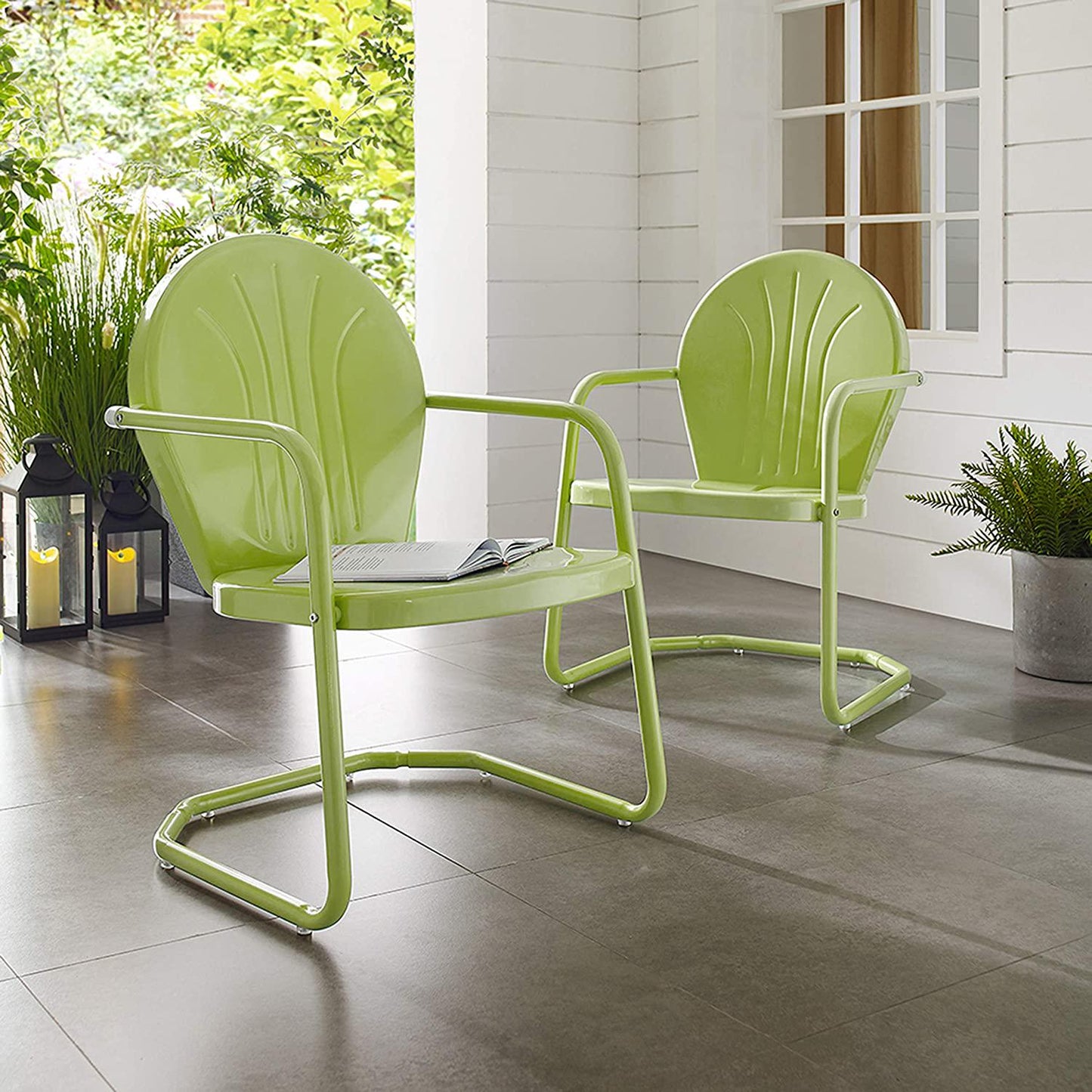 Crosley Furniture CO1001A-KL Griffith Retro Metal Outdoor Chair, Key Lime