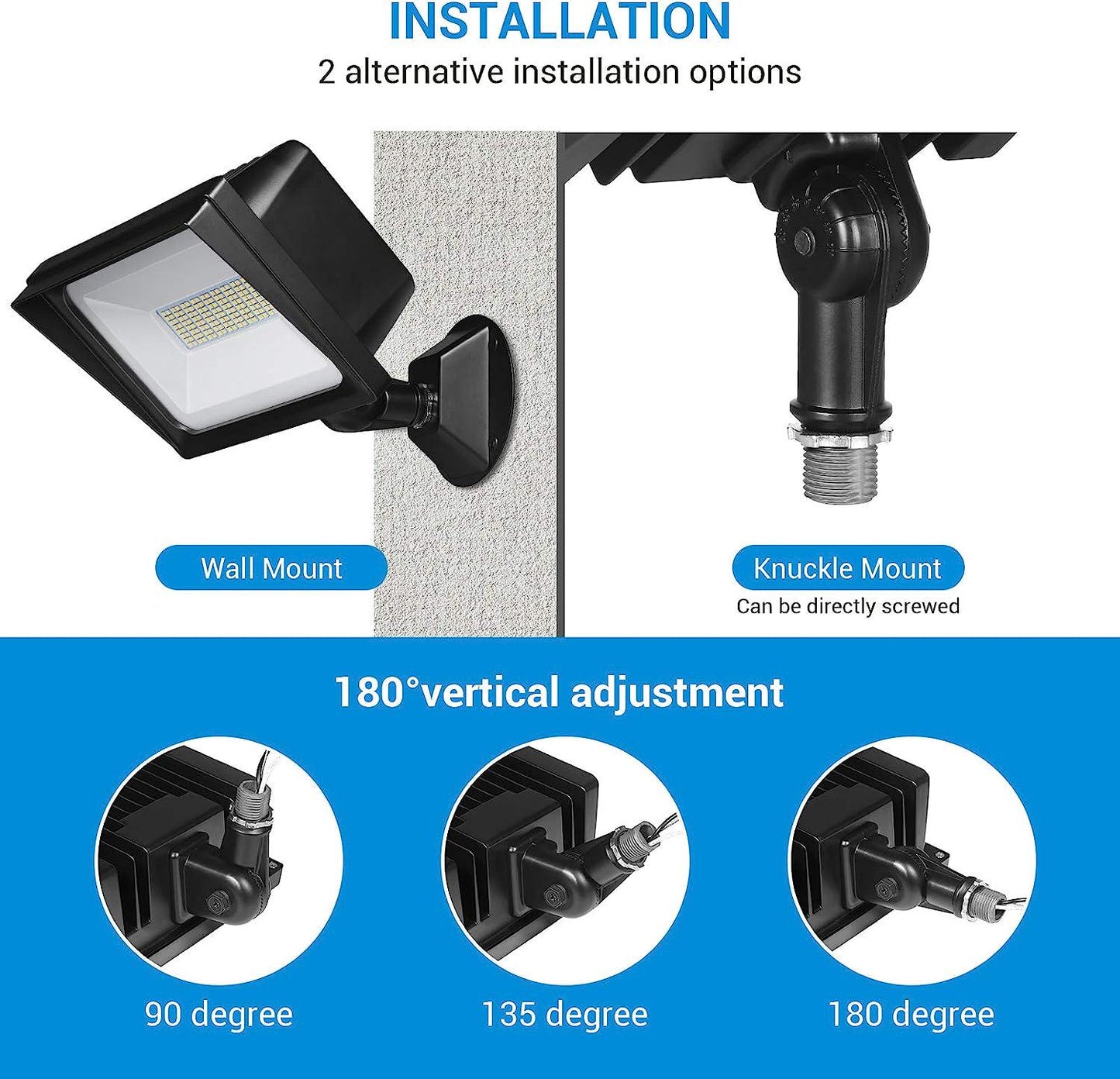 2-Pack 65W LED Flood Light Outdoor, IP65 Waterproof 6670 Lumen Super Bright(500W Halogen Equiv)Adjustable Knuckle Mount LED Security Light, 5000K Daylight