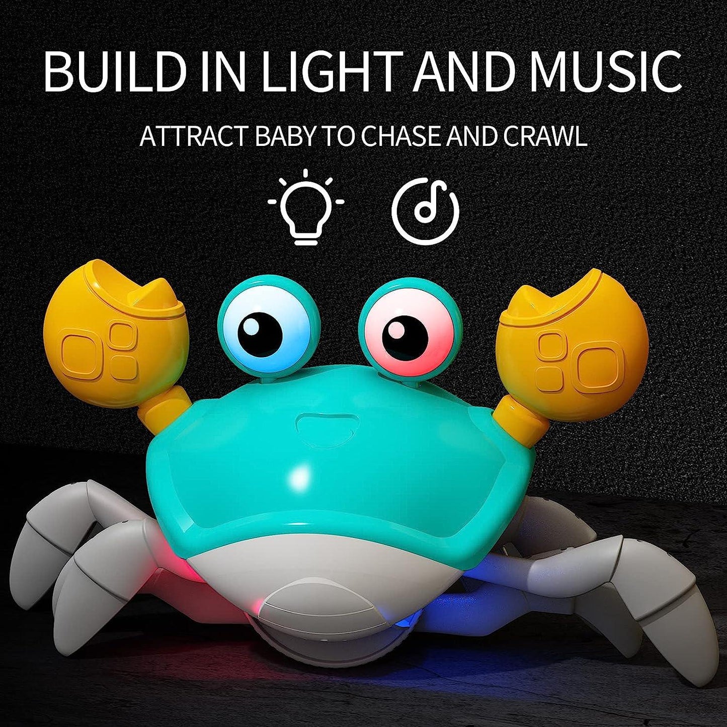 Deejoy Green Crawling Crab Toys with Light Up, Interactive Musical Toy with Automatically Avoid Obstacles,