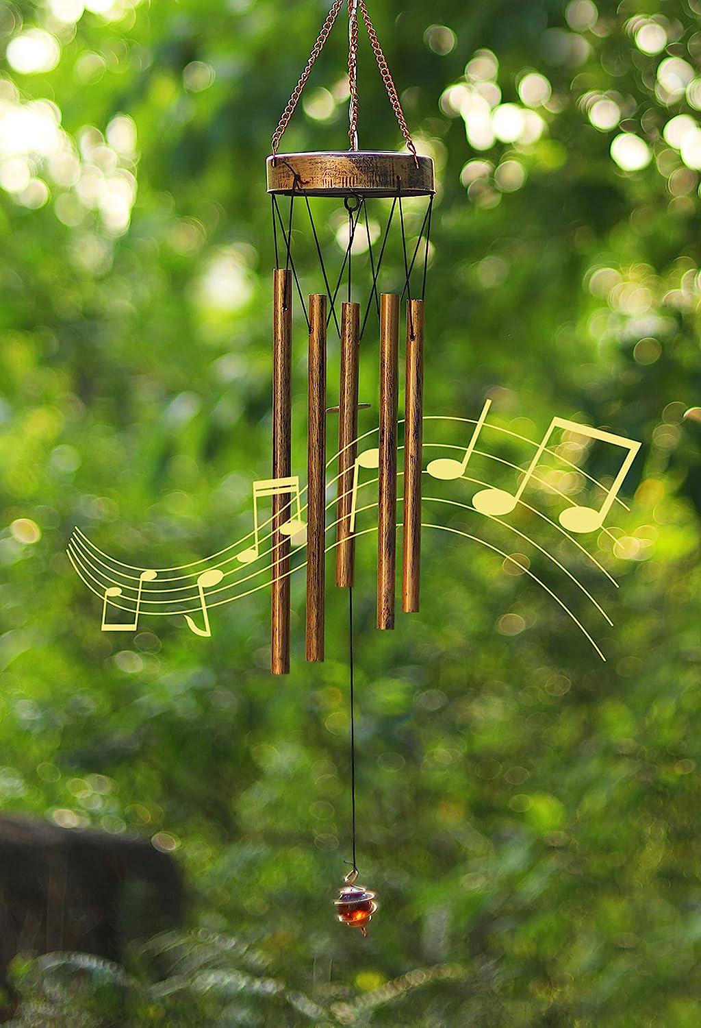 Solar Wind Chimes, Sun Wind Chime Outdoor Clearance w/Glowing Crackle Glass LED Unique Wind Bells for Outside Waterproof Chimes, Gifts for Her/Him (42 Long Metal Chimes)