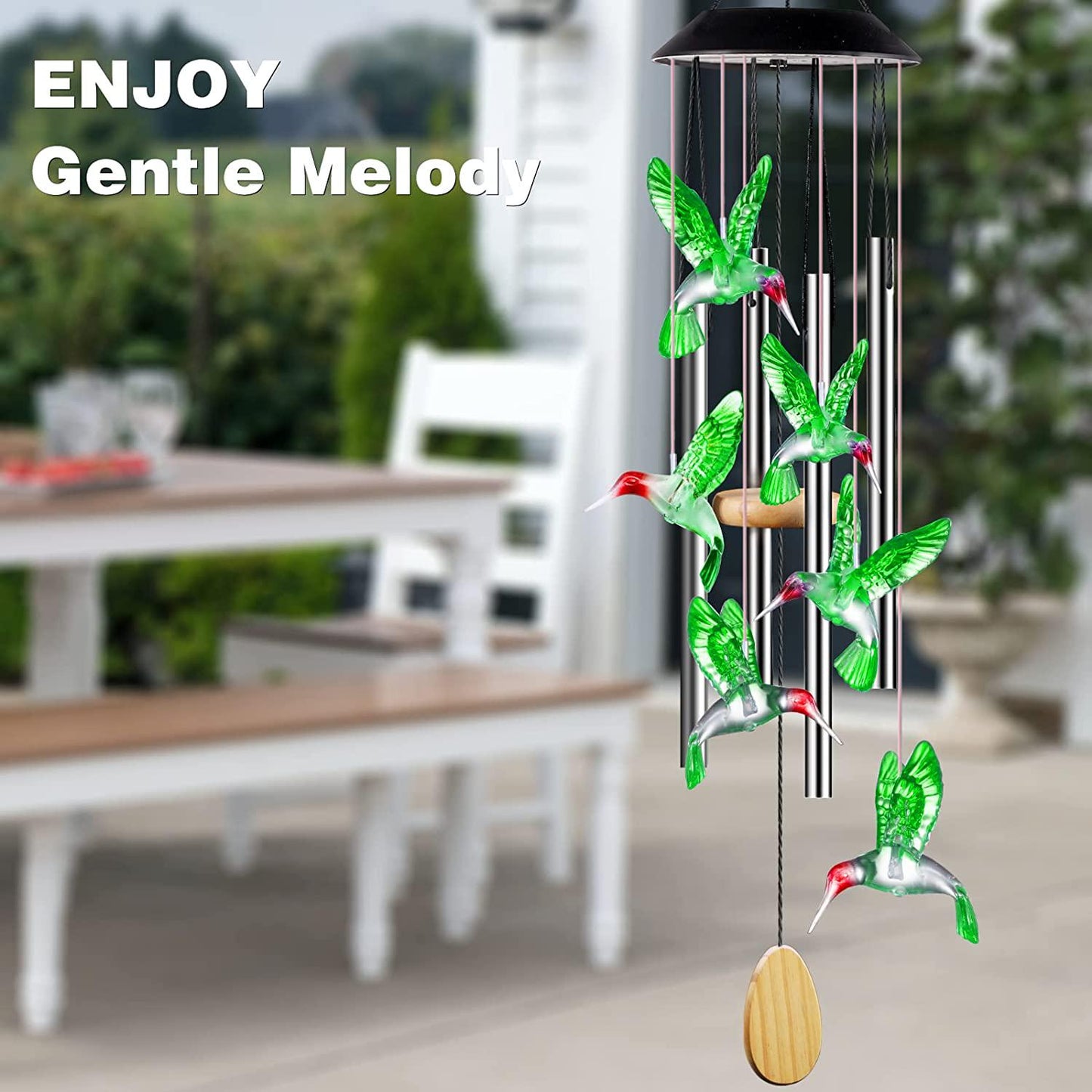 Wind Chimes,Hummingbird Solar Wind Chimes for Outside,Aluminum Tubes Memorial Wind Bell for Garden/Patio Decor Thanksgiving Gifts for Mom, Wife, Grandma Neighbors(25 Inch Deep Tone)