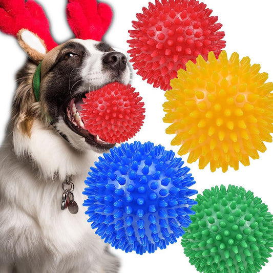 Dog Balls 4.5 Squeaky Dog Toys Spikey Dog Ball for Aggressive Chewers Heavy Duty Teething Large Medium Durable Dogs Balls (4 Pack)-