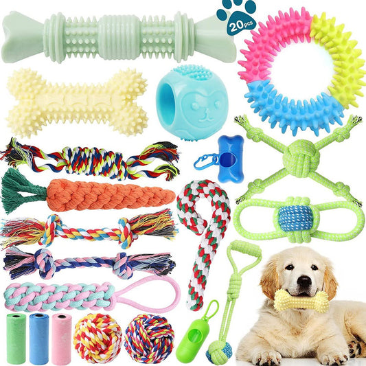Dog Chew Toys 20 Pack Indestructible Pet Interactive Tug of War Rope Toys for Puppies Chewers-
