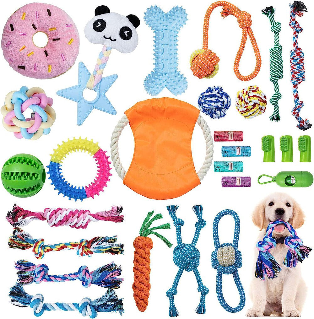 Dog Puppy Toys for Teething - 27 Pack Puppies Teething Chew Toys for Boredom, Pet Dog Toothbrush Chew Toys with Rope Toys-