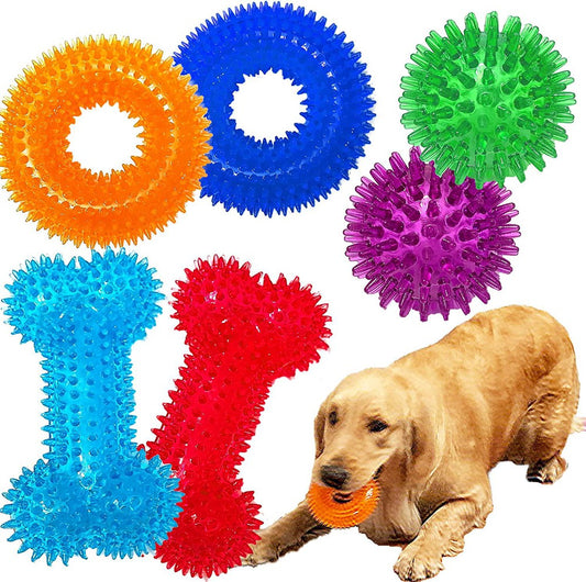 Dog Squeaky Toys Value Set Non-Toxic Dog Squeaky Balls for Dogs Toss Fetch Toys for Dogs TPR Rubber Puppy Toys Spikey Dog Chew Toys-