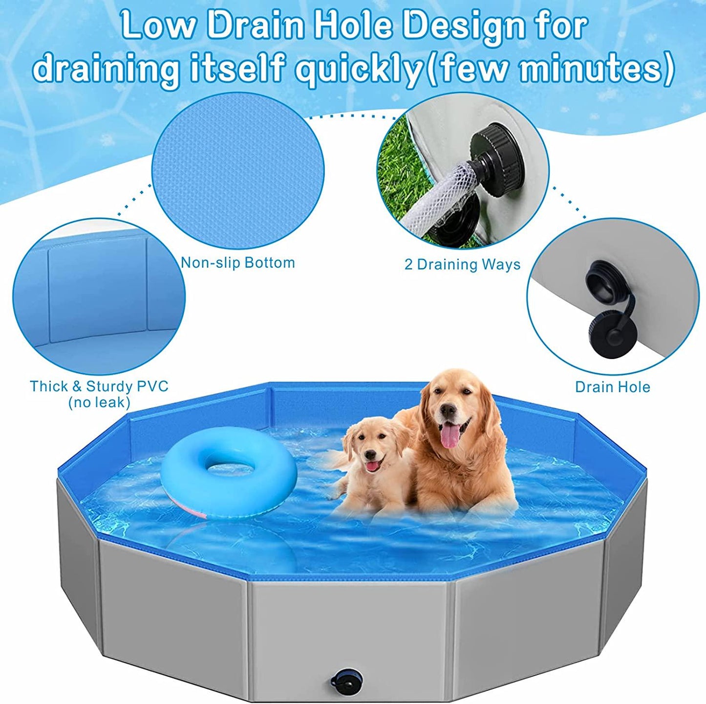 Dog Pool Foldable 72 *12 , Kiddie Pool Hard Plastic for Kids Pets, Dog Swimming Pool Portable Baths for Large Dogs Wading Outdoor, Portable Bathtub for Puppy