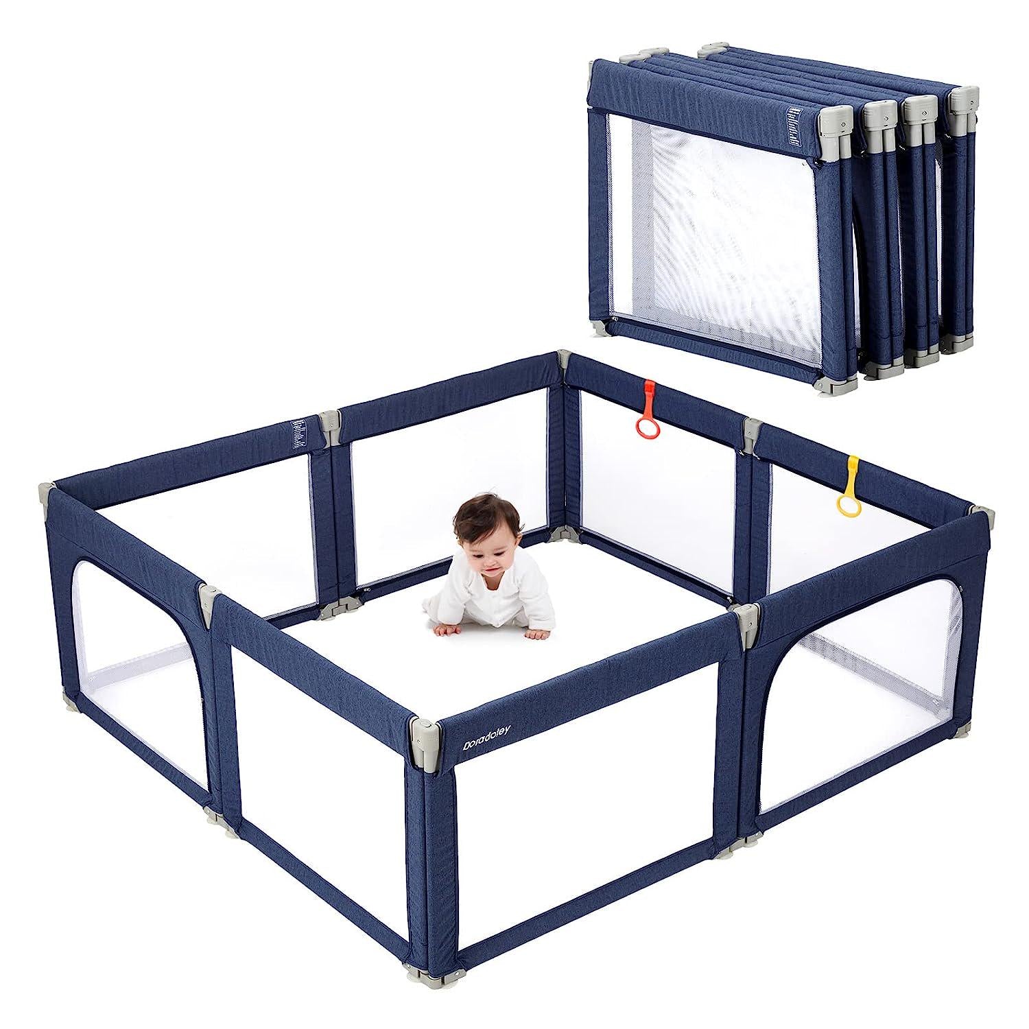 Doradotey Baby Playpen, Shape and Size Adjustable Large Play Center Yards Play Pens for Babies, Foldable Infant Playpen Baby Fence Play Yard Safety Toddler Playpen(Navy Blue)-