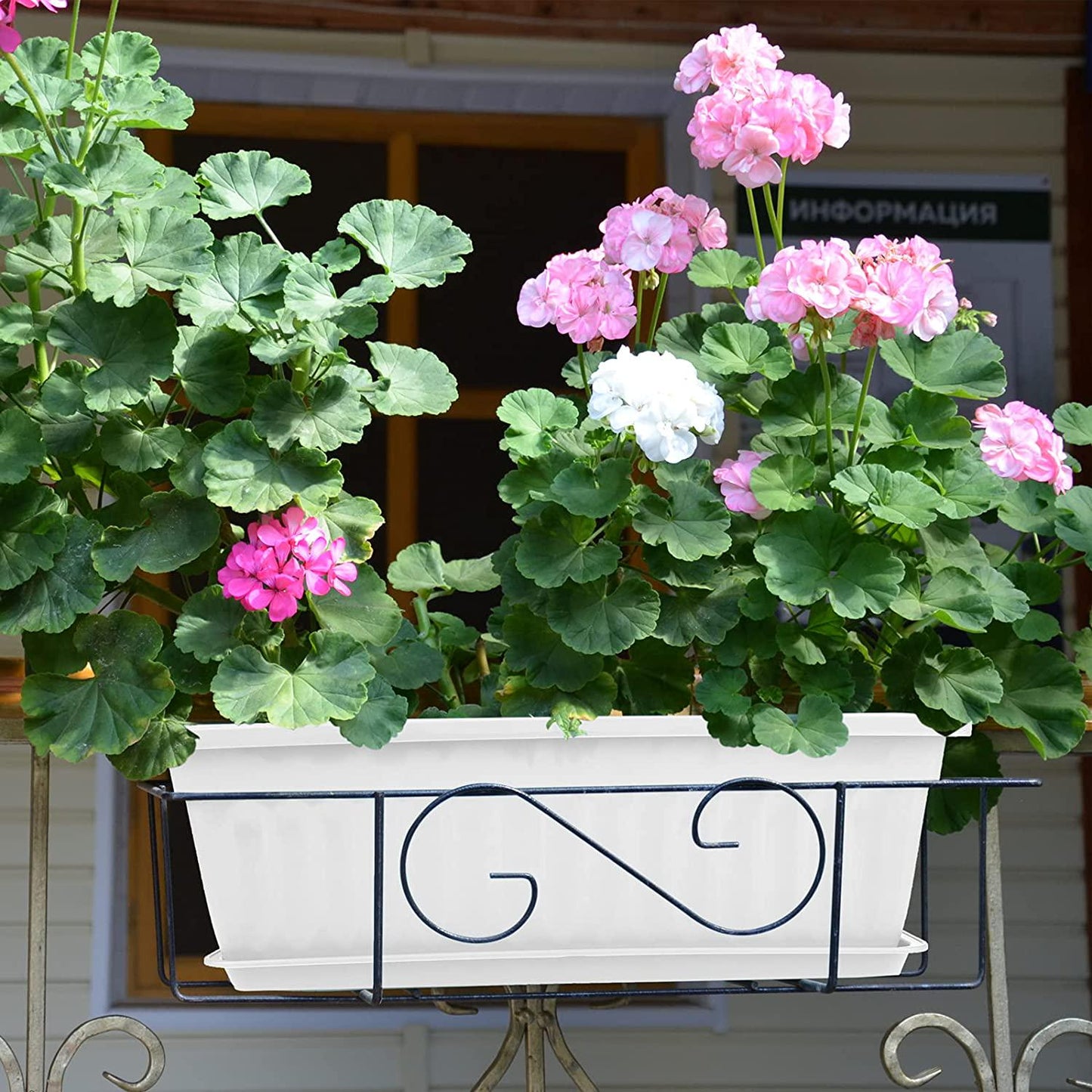 ELCOHO 3 Pack Flower Window Box Planters 17 Inches Plastic Vegetable Plant Pot Rectangular Planters with Trays for Windowsill, Patio, Porch, Garden, Home Decor (White)