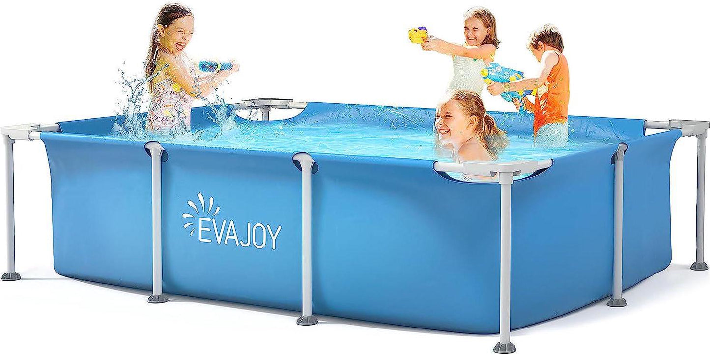 EVAJOY 85in x 23in x 59in Metal Frame Swimming Pool, Outdoor Rectangular Above Ground Pool with Steel Frame, Heavy-Duty PVC, Easy Assembly for Backyard, Garden, Lawn-