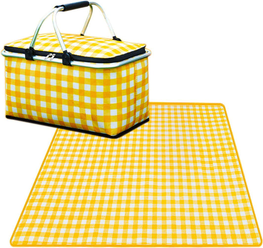 EZUNSTUCK Insulated Picnic Basket + Blanket Set for Family, 30L Large Capacity, Four Layers of Insulation, 2x2m Mat, Accommodates 4-8 People-