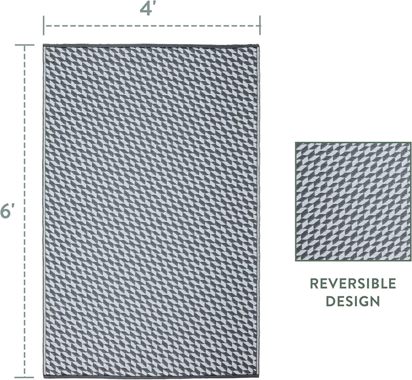 Bullen Houndstooth Outdoor Rug 4x6 Patio Décor Waterproof and Reversible Gray Area Rug