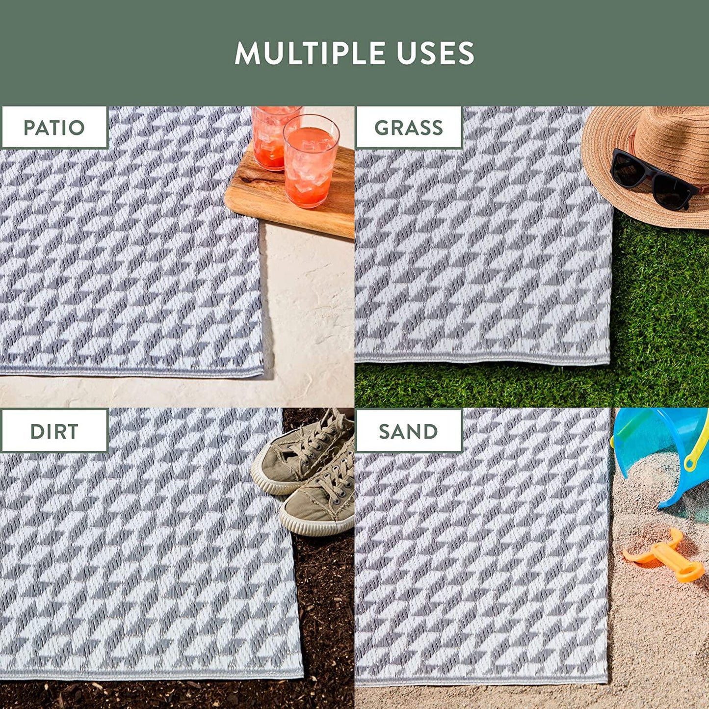 Bullen Houndstooth Outdoor Rug 4x6 Patio Décor Waterproof and Reversible Gray Area Rug