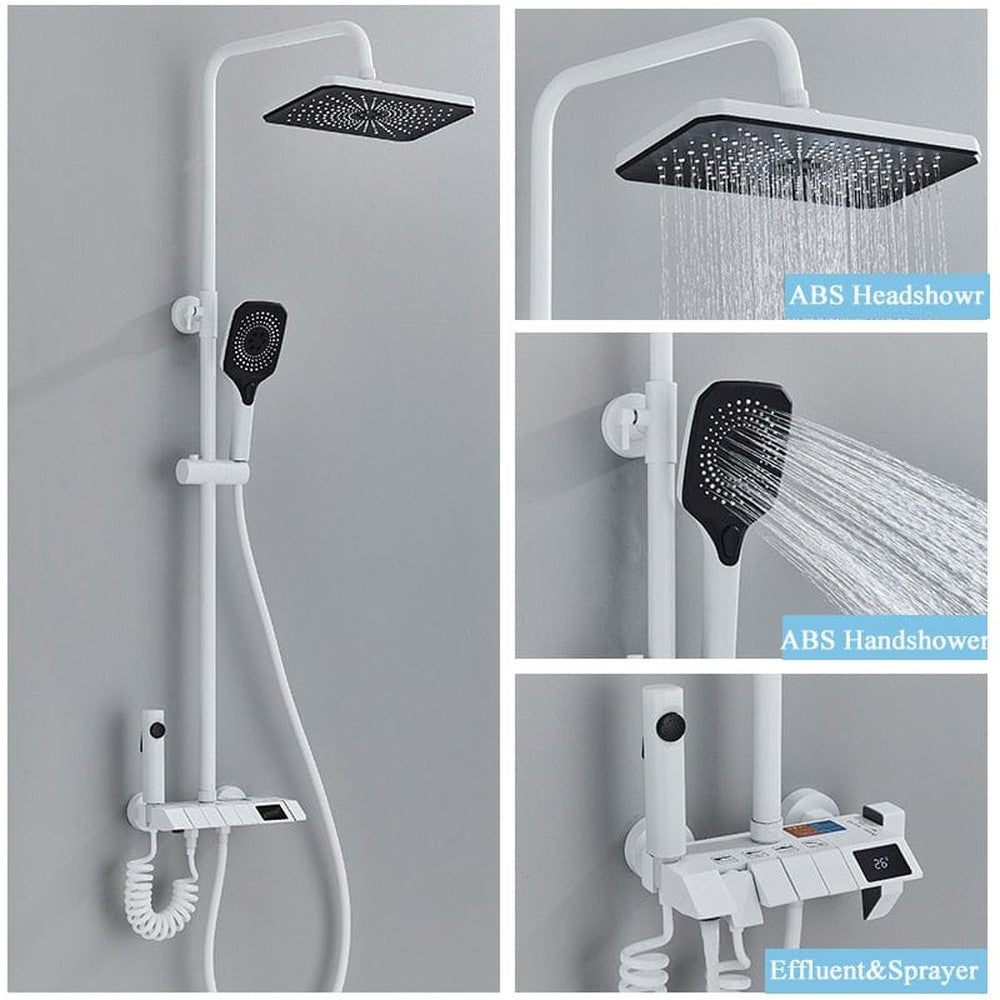 Elegant Modern 4-Function LCD Shower System - Shower Faucet Set with Rain Shower Head and Handheld Shower - High-Pressure Rain Shower System-