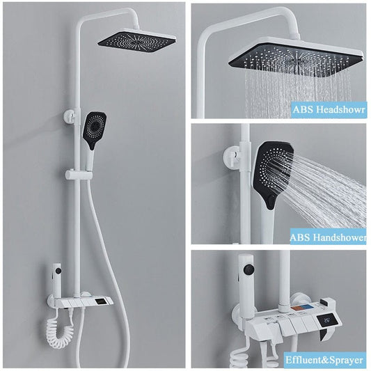 Elegant Modern 4-Function LCD Shower System - Shower Faucet Set with Rain Shower Head and Handheld Shower - High-Pressure Rain Shower System-