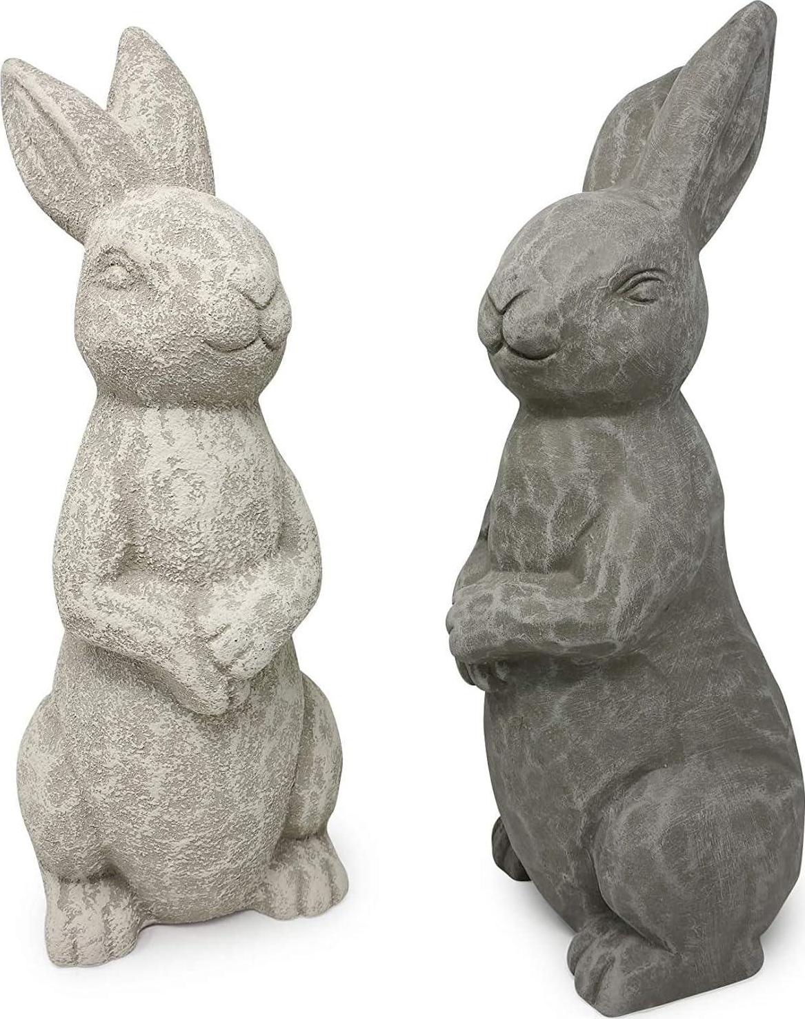 14 Inch Tall Standing Sculpture for Your Patio and Yard, Outdoor Lawn décor, Cute Ceramic Figurine Garden Rabbit Bunny Statue, Gray Cement
